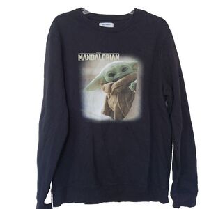Star Wars Mandalorian Sweatshirt Old Navy L Baby Yoda‎ Graphic Crew Neck Black